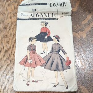 8081 Advance Vintage Girls' Dress Pattern Size 8
